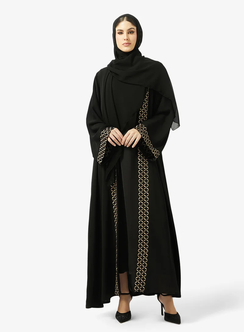 Lace Embellished Open Front Abaya